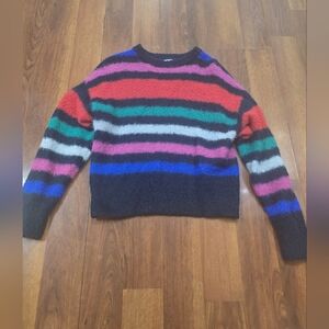 Womens Crewneck Mohair Blend Striped MulticolorTight-knit Long Sleeve Sweater